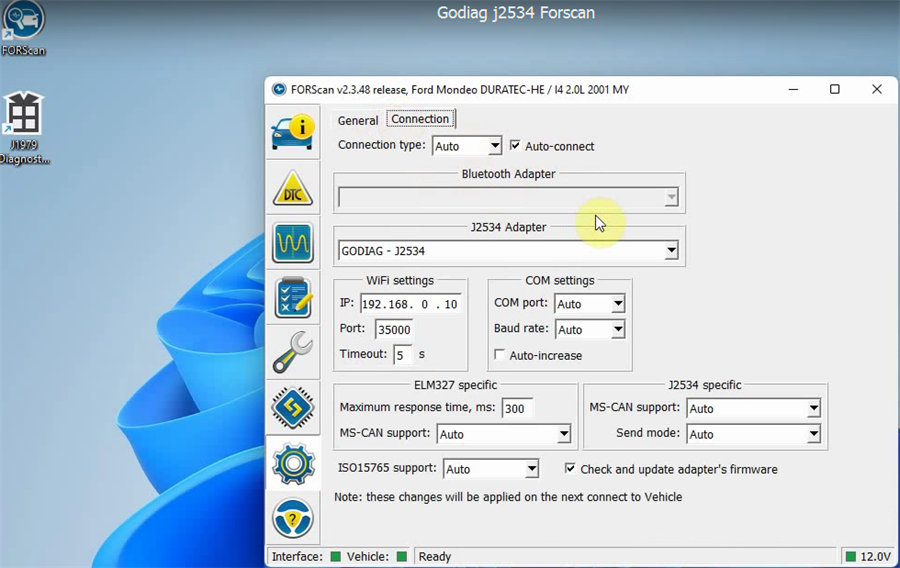 godiag j2534 works with forscan v2.3.48 on win11 pro 9